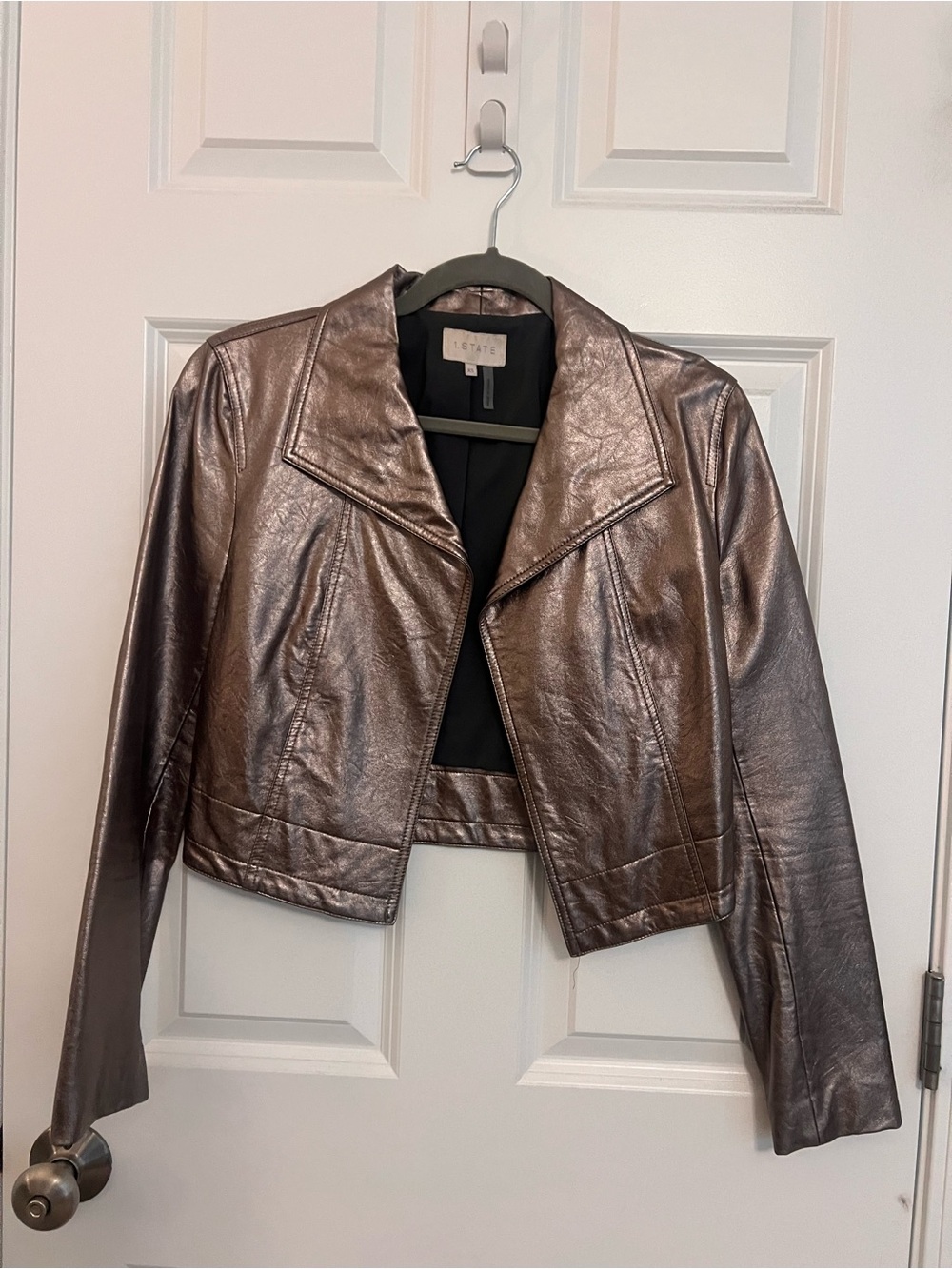 1. State Metallic Silver/Bronze Cropped Faux Leather Jacket